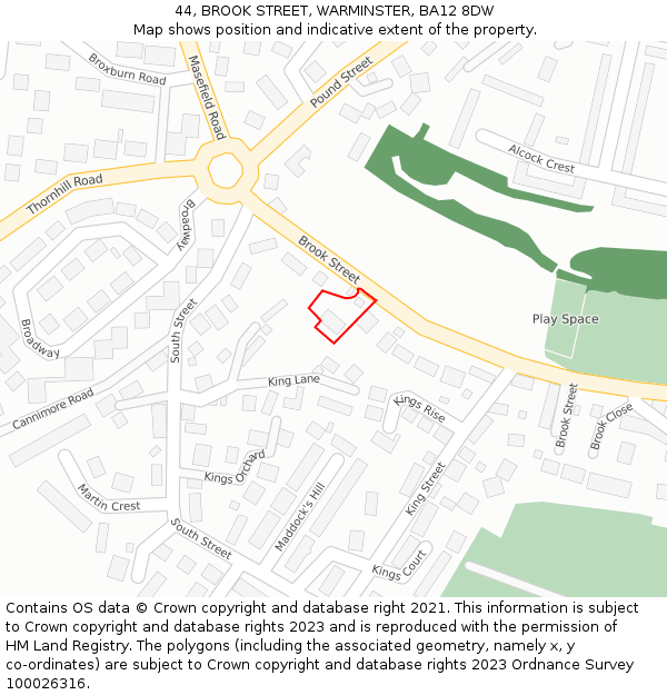 44, BROOK STREET, WARMINSTER, BA12 8DW: Location map and indicative extent of plot