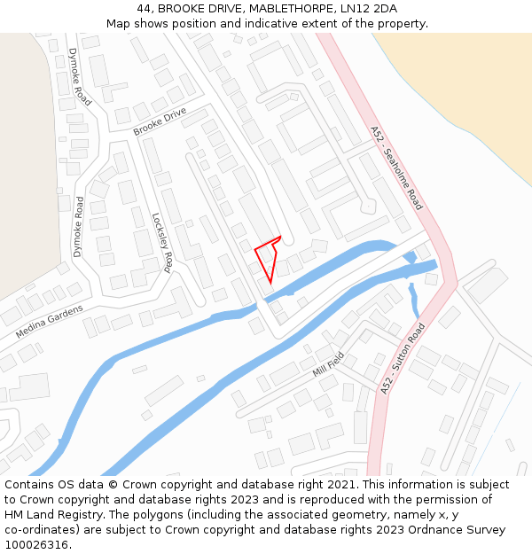 44, BROOKE DRIVE, MABLETHORPE, LN12 2DA: Location map and indicative extent of plot