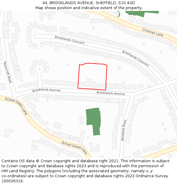 44, BROOKLANDS AVENUE, SHEFFIELD, S10 4GD: Location map and indicative extent of plot