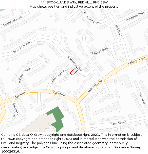 44, BROOKLANDS WAY, REDHILL, RH1 2BW: Location map and indicative extent of plot