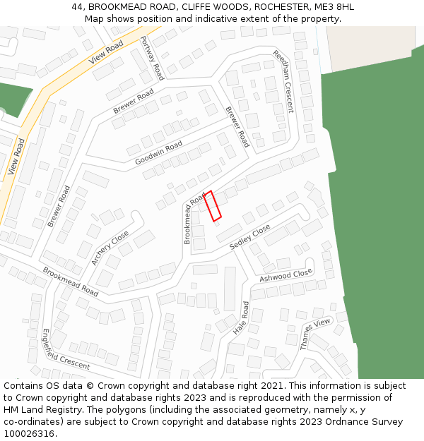 44, BROOKMEAD ROAD, CLIFFE WOODS, ROCHESTER, ME3 8HL: Location map and indicative extent of plot