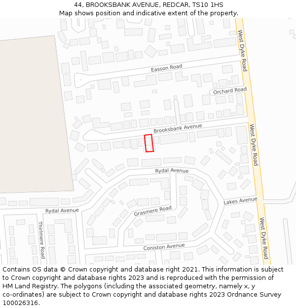 44, BROOKSBANK AVENUE, REDCAR, TS10 1HS: Location map and indicative extent of plot