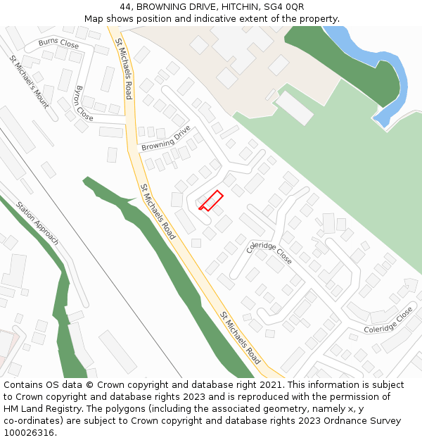 44, BROWNING DRIVE, HITCHIN, SG4 0QR: Location map and indicative extent of plot