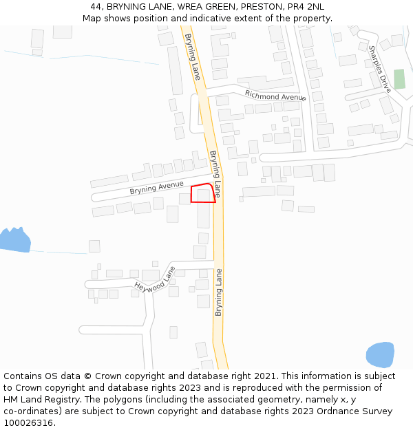 44, BRYNING LANE, WREA GREEN, PRESTON, PR4 2NL: Location map and indicative extent of plot