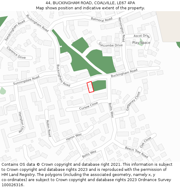 44, BUCKINGHAM ROAD, COALVILLE, LE67 4PA: Location map and indicative extent of plot