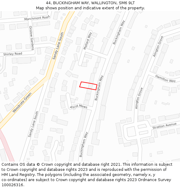 44, BUCKINGHAM WAY, WALLINGTON, SM6 9LT: Location map and indicative extent of plot