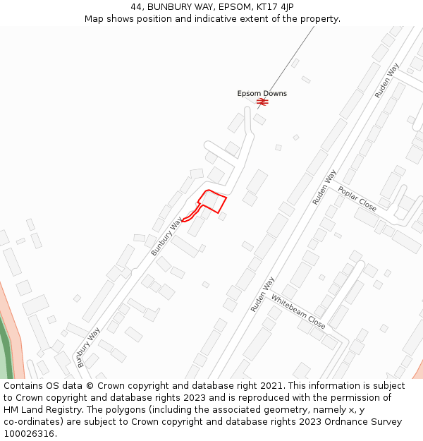 44, BUNBURY WAY, EPSOM, KT17 4JP: Location map and indicative extent of plot