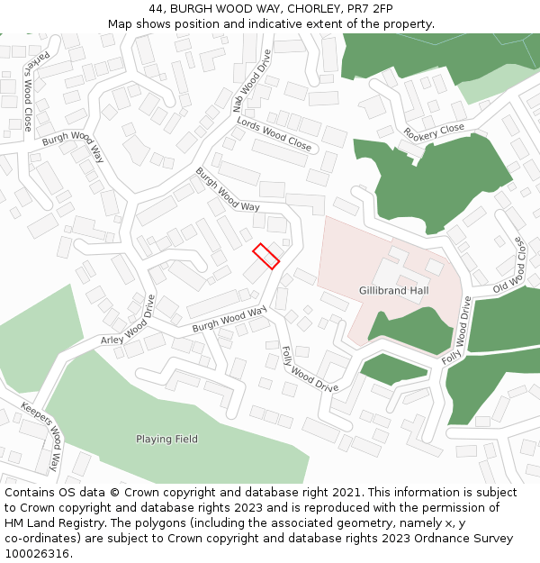 44, BURGH WOOD WAY, CHORLEY, PR7 2FP: Location map and indicative extent of plot