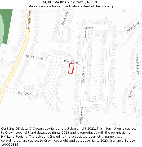 44, BURMA ROAD, NORWICH, NR6 7LH: Location map and indicative extent of plot