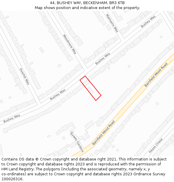 44, BUSHEY WAY, BECKENHAM, BR3 6TB: Location map and indicative extent of plot