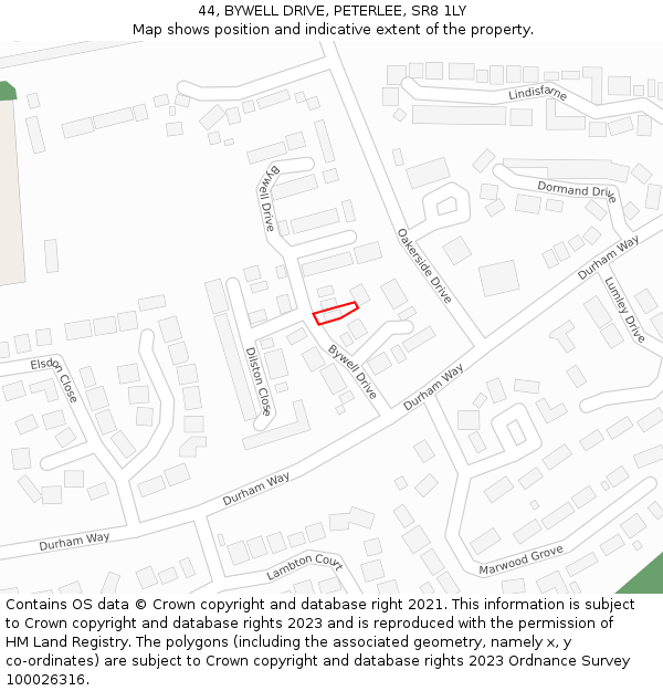 44, BYWELL DRIVE, PETERLEE, SR8 1LY: Location map and indicative extent of plot