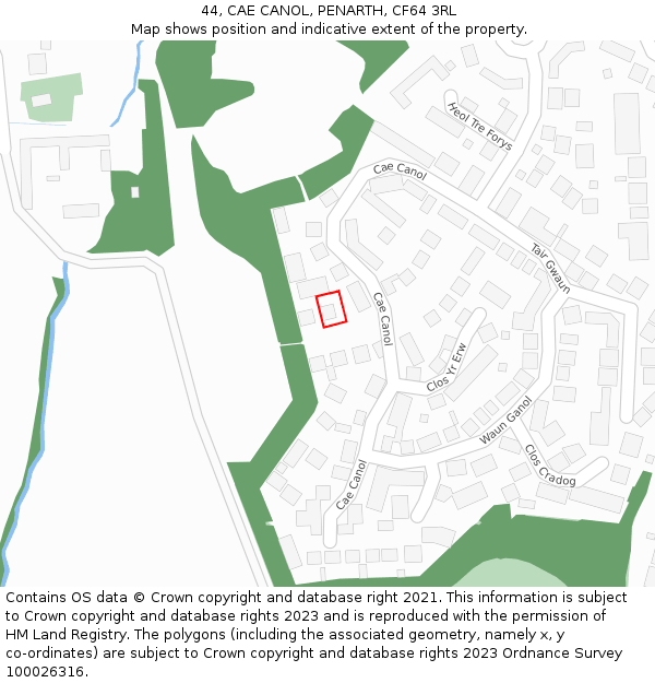 44, CAE CANOL, PENARTH, CF64 3RL: Location map and indicative extent of plot