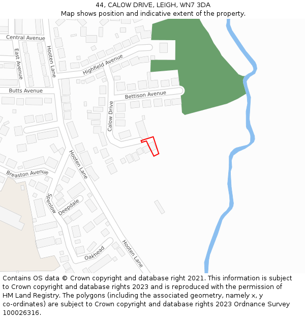 44, CALOW DRIVE, LEIGH, WN7 3DA: Location map and indicative extent of plot