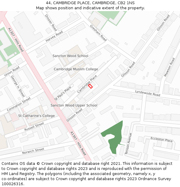 44, CAMBRIDGE PLACE, CAMBRIDGE, CB2 1NS: Location map and indicative extent of plot