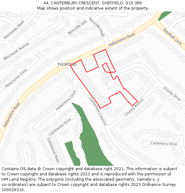 44, CANTERBURY CRESCENT, SHEFFIELD, S10 3RX: Location map and indicative extent of plot
