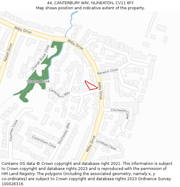 44, CANTERBURY WAY, NUNEATON, CV11 6FY: Location map and indicative extent of plot