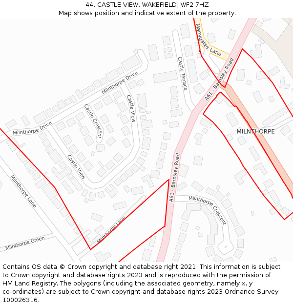 44, CASTLE VIEW, WAKEFIELD, WF2 7HZ: Location map and indicative extent of plot