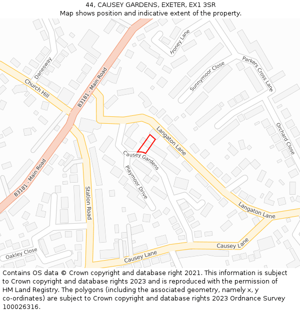 44, CAUSEY GARDENS, EXETER, EX1 3SR: Location map and indicative extent of plot