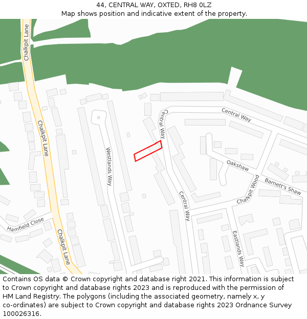 44, CENTRAL WAY, OXTED, RH8 0LZ: Location map and indicative extent of plot