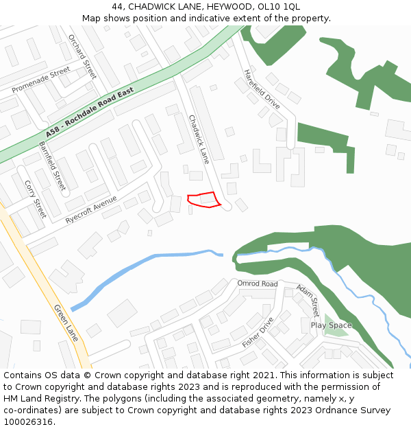 44, CHADWICK LANE, HEYWOOD, OL10 1QL: Location map and indicative extent of plot