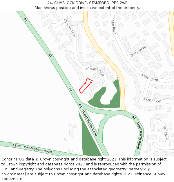 44, CHARLOCK DRIVE, STAMFORD, PE9 2WP: Location map and indicative extent of plot