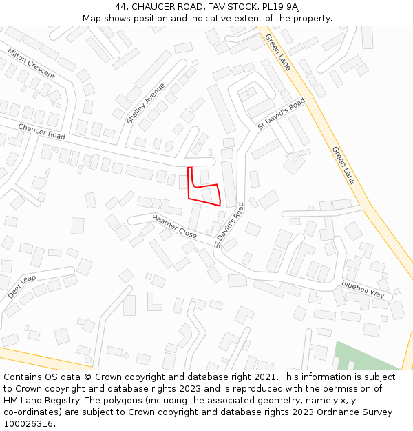 44, CHAUCER ROAD, TAVISTOCK, PL19 9AJ: Location map and indicative extent of plot