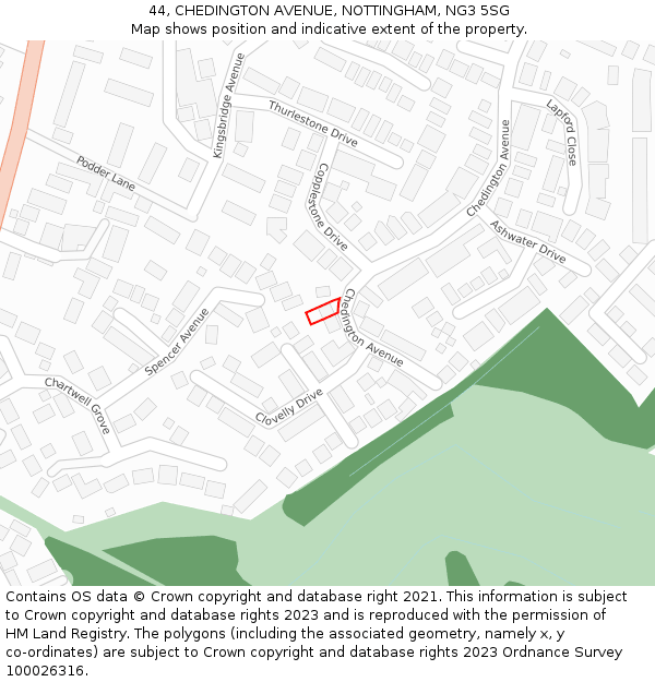 44, CHEDINGTON AVENUE, NOTTINGHAM, NG3 5SG: Location map and indicative extent of plot