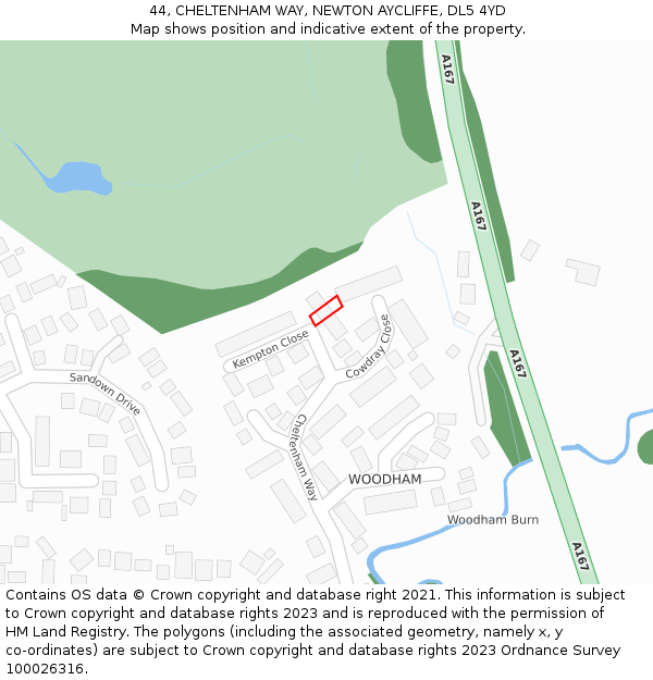 44, CHELTENHAM WAY, NEWTON AYCLIFFE, DL5 4YD: Location map and indicative extent of plot