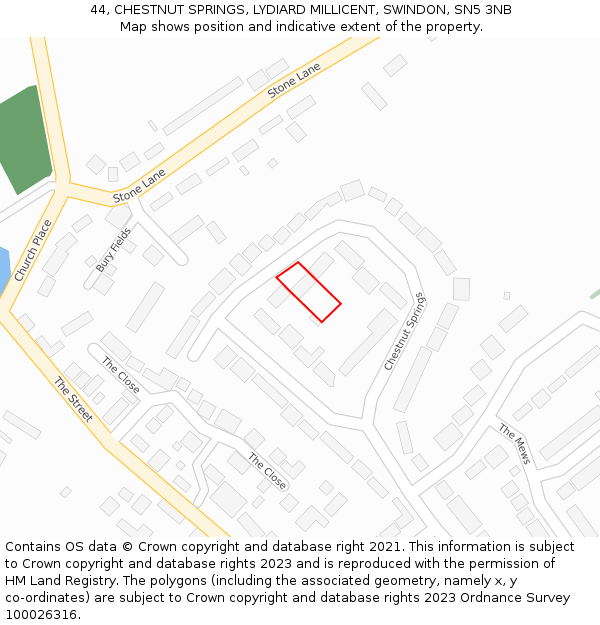 44, CHESTNUT SPRINGS, LYDIARD MILLICENT, SWINDON, SN5 3NB: Location map and indicative extent of plot