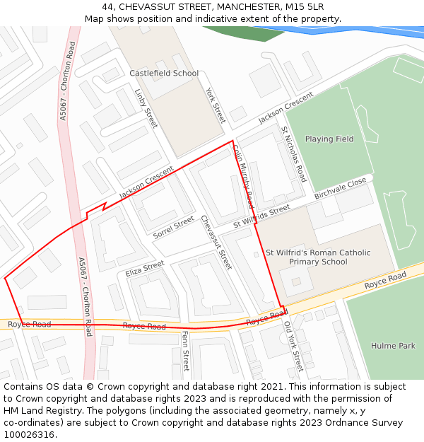 44, CHEVASSUT STREET, MANCHESTER, M15 5LR: Location map and indicative extent of plot