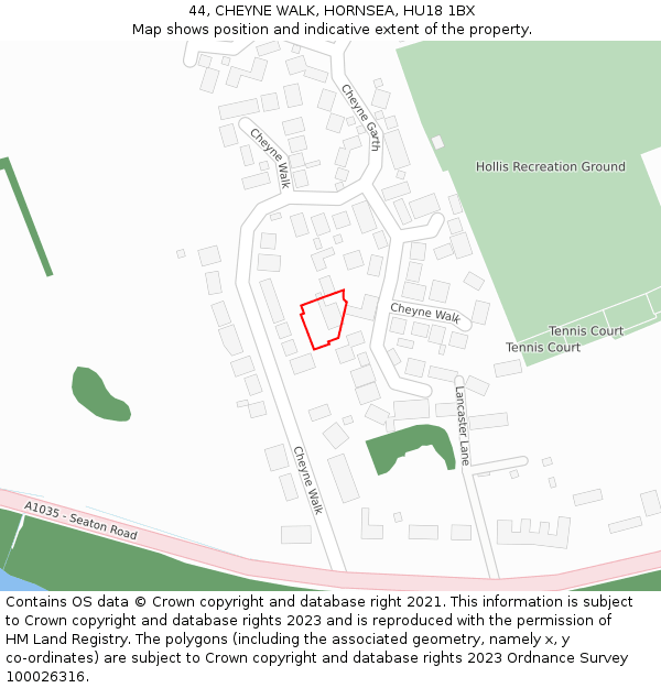 44, CHEYNE WALK, HORNSEA, HU18 1BX: Location map and indicative extent of plot