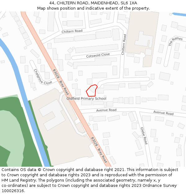 44, CHILTERN ROAD, MAIDENHEAD, SL6 1XA: Location map and indicative extent of plot