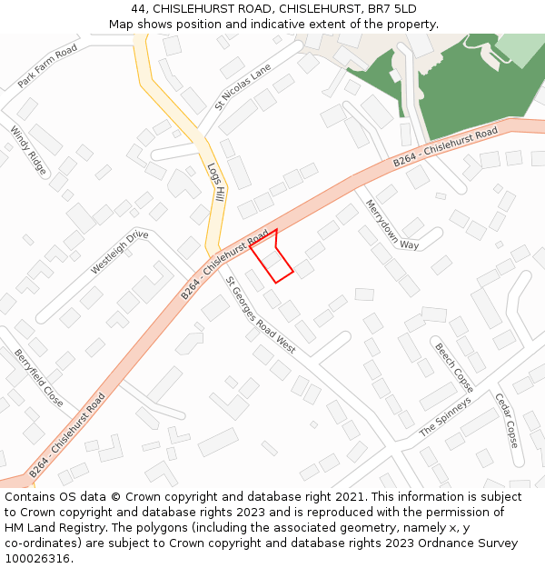 44, CHISLEHURST ROAD, CHISLEHURST, BR7 5LD: Location map and indicative extent of plot