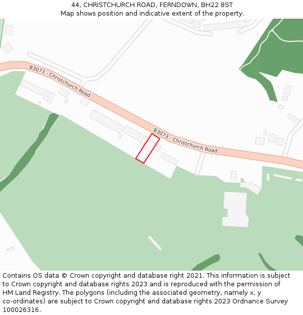 44, CHRISTCHURCH ROAD, FERNDOWN, BH22 8ST: Location map and indicative extent of plot