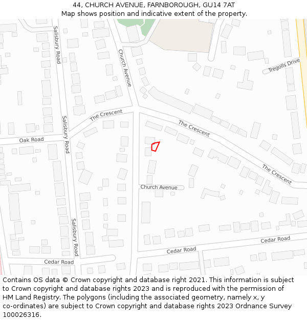44, CHURCH AVENUE, FARNBOROUGH, GU14 7AT: Location map and indicative extent of plot