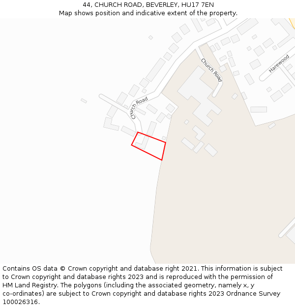 44, CHURCH ROAD, BEVERLEY, HU17 7EN: Location map and indicative extent of plot