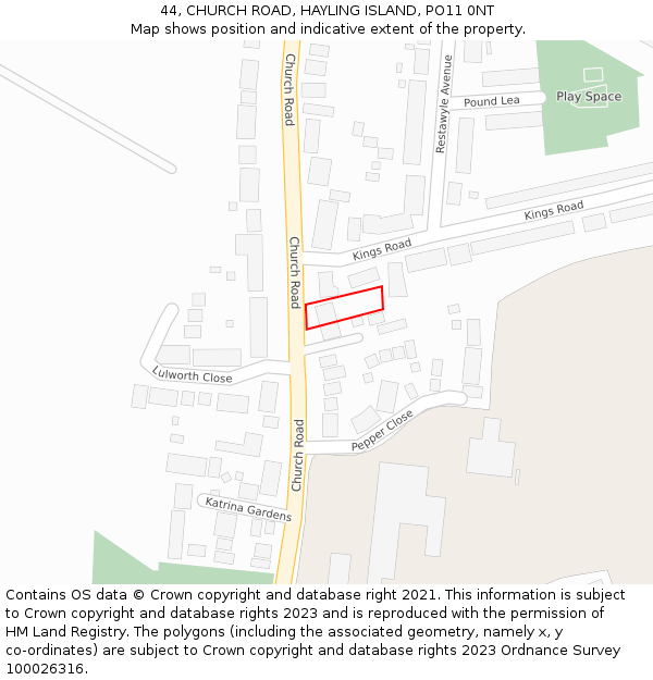 44, CHURCH ROAD, HAYLING ISLAND, PO11 0NT: Location map and indicative extent of plot