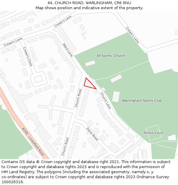 44, CHURCH ROAD, WARLINGHAM, CR6 9NU: Location map and indicative extent of plot
