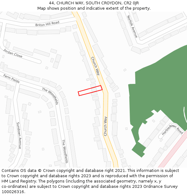 44, CHURCH WAY, SOUTH CROYDON, CR2 0JR: Location map and indicative extent of plot