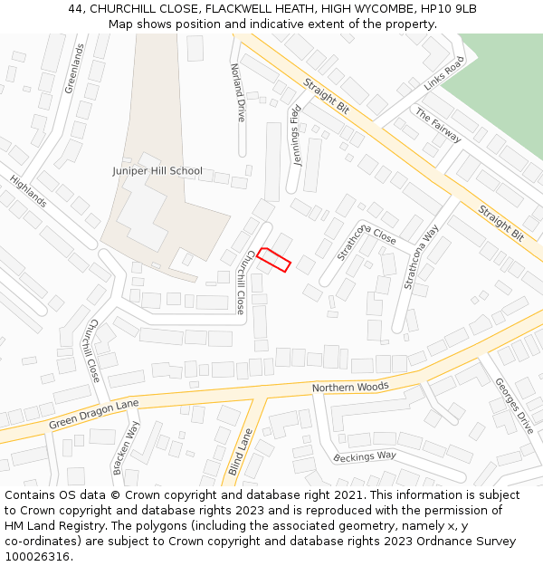 44, CHURCHILL CLOSE, FLACKWELL HEATH, HIGH WYCOMBE, HP10 9LB: Location map and indicative extent of plot