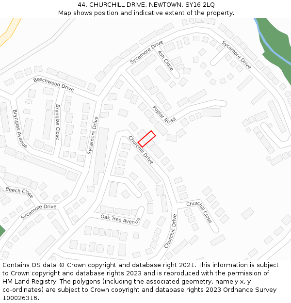 44, CHURCHILL DRIVE, NEWTOWN, SY16 2LQ: Location map and indicative extent of plot
