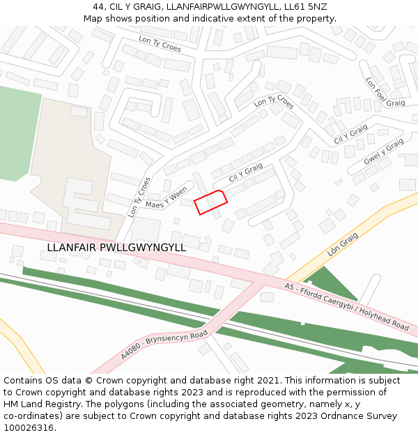 44, CIL Y GRAIG, LLANFAIRPWLLGWYNGYLL, LL61 5NZ: Location map and indicative extent of plot