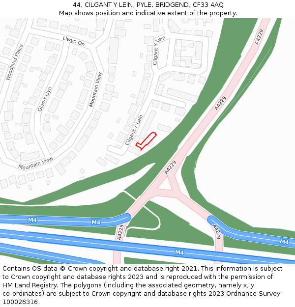 44, CILGANT Y LEIN, PYLE, BRIDGEND, CF33 4AQ: Location map and indicative extent of plot