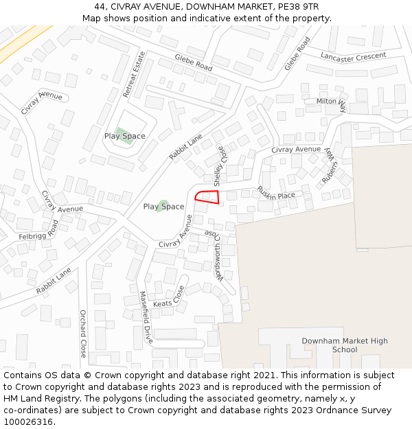 44, CIVRAY AVENUE, DOWNHAM MARKET, PE38 9TR: Location map and indicative extent of plot