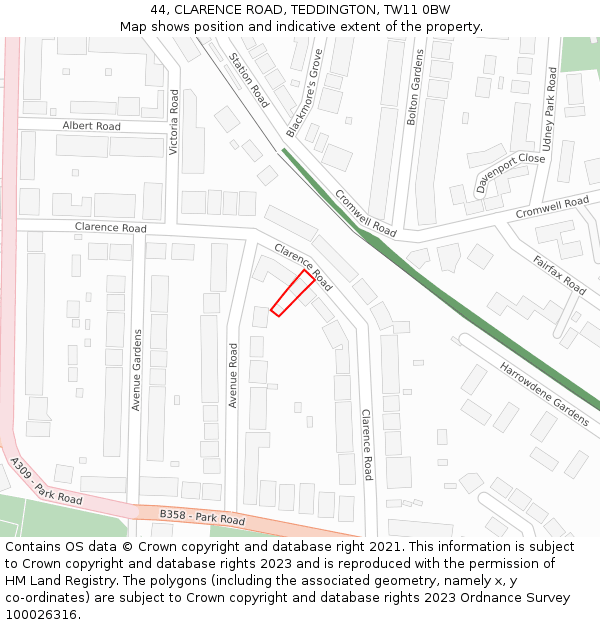 44, CLARENCE ROAD, TEDDINGTON, TW11 0BW: Location map and indicative extent of plot