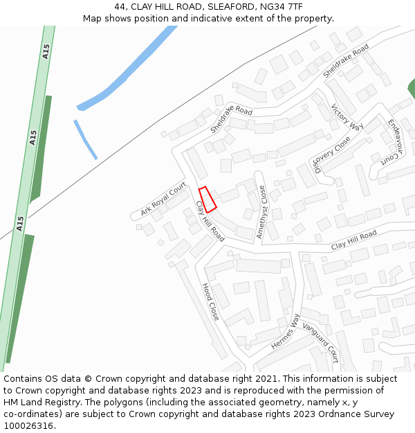 44, CLAY HILL ROAD, SLEAFORD, NG34 7TF: Location map and indicative extent of plot
