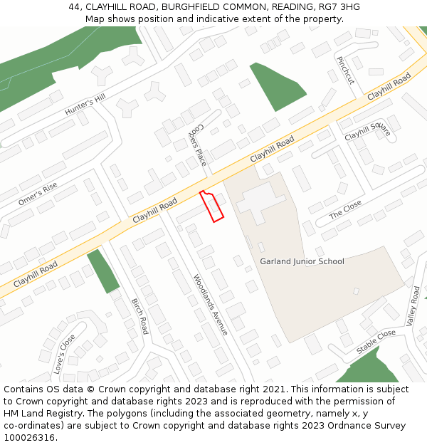 44, CLAYHILL ROAD, BURGHFIELD COMMON, READING, RG7 3HG: Location map and indicative extent of plot