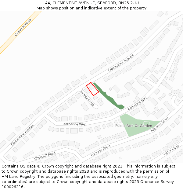 44, CLEMENTINE AVENUE, SEAFORD, BN25 2UU: Location map and indicative extent of plot