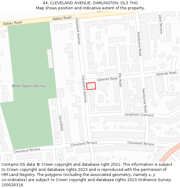 44, CLEVELAND AVENUE, DARLINGTON, DL3 7HG: Location map and indicative extent of plot