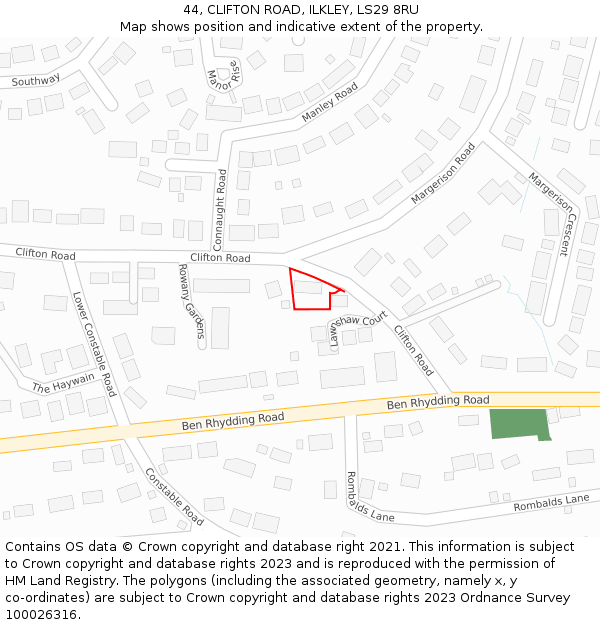 44, CLIFTON ROAD, ILKLEY, LS29 8RU: Location map and indicative extent of plot